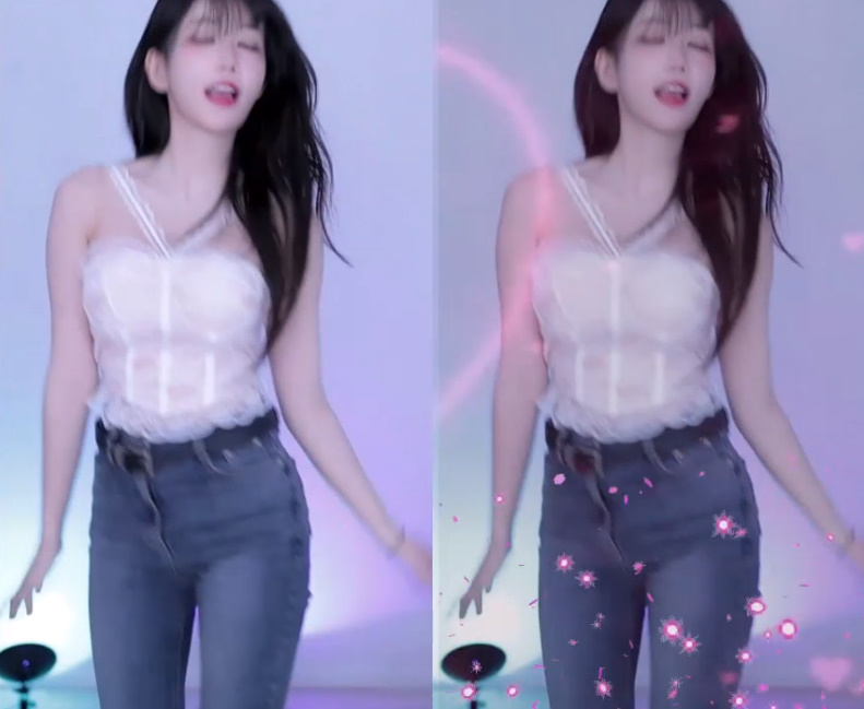 청바지에 레이스 홀터넥 캐미솔 요새 폼 좋은 #마젠타 2분할